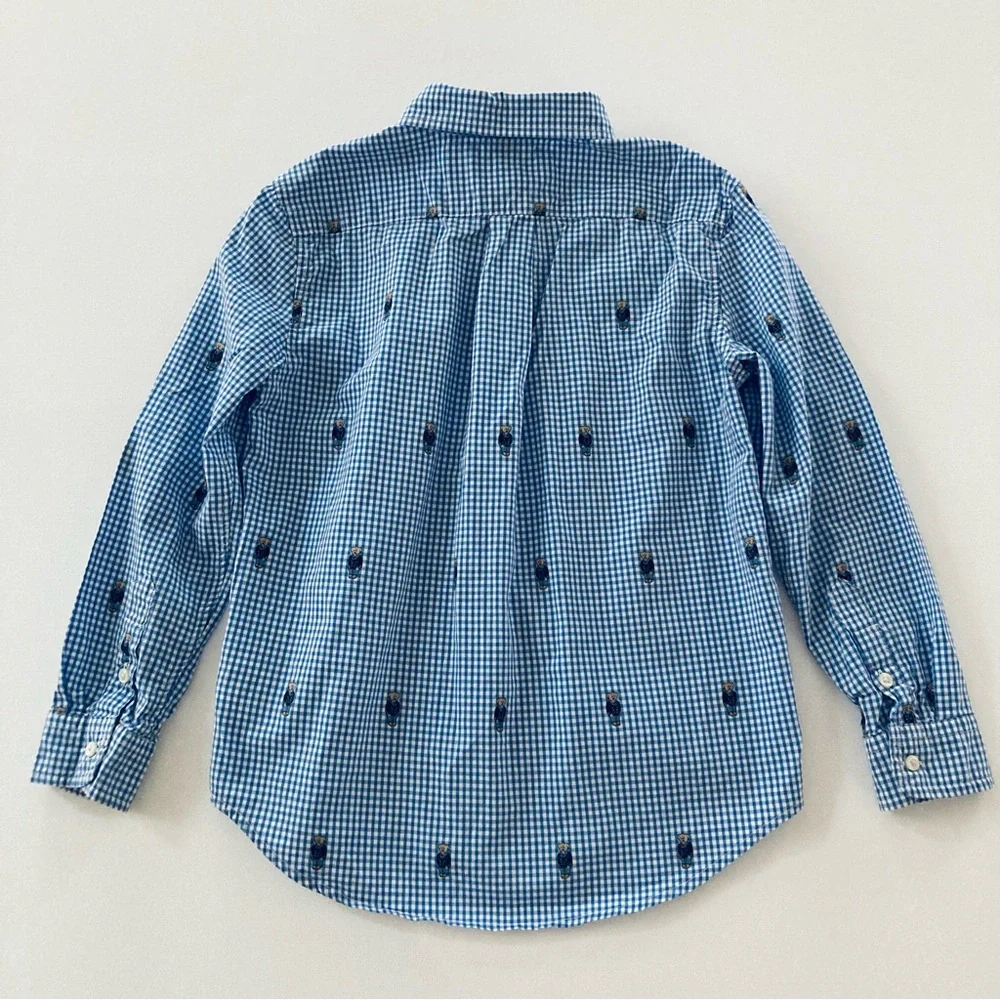 Ralph Lauren Boys 7 Blue Polo Bear Print Button Down Shirt